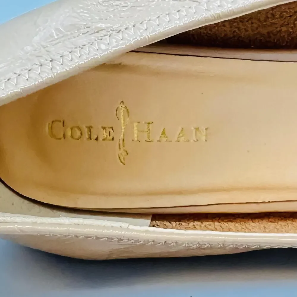 Cole Haan Shoes Womens 6.5 Beige Patent Leather Vtg Air Wedge Peep Toe Comfort